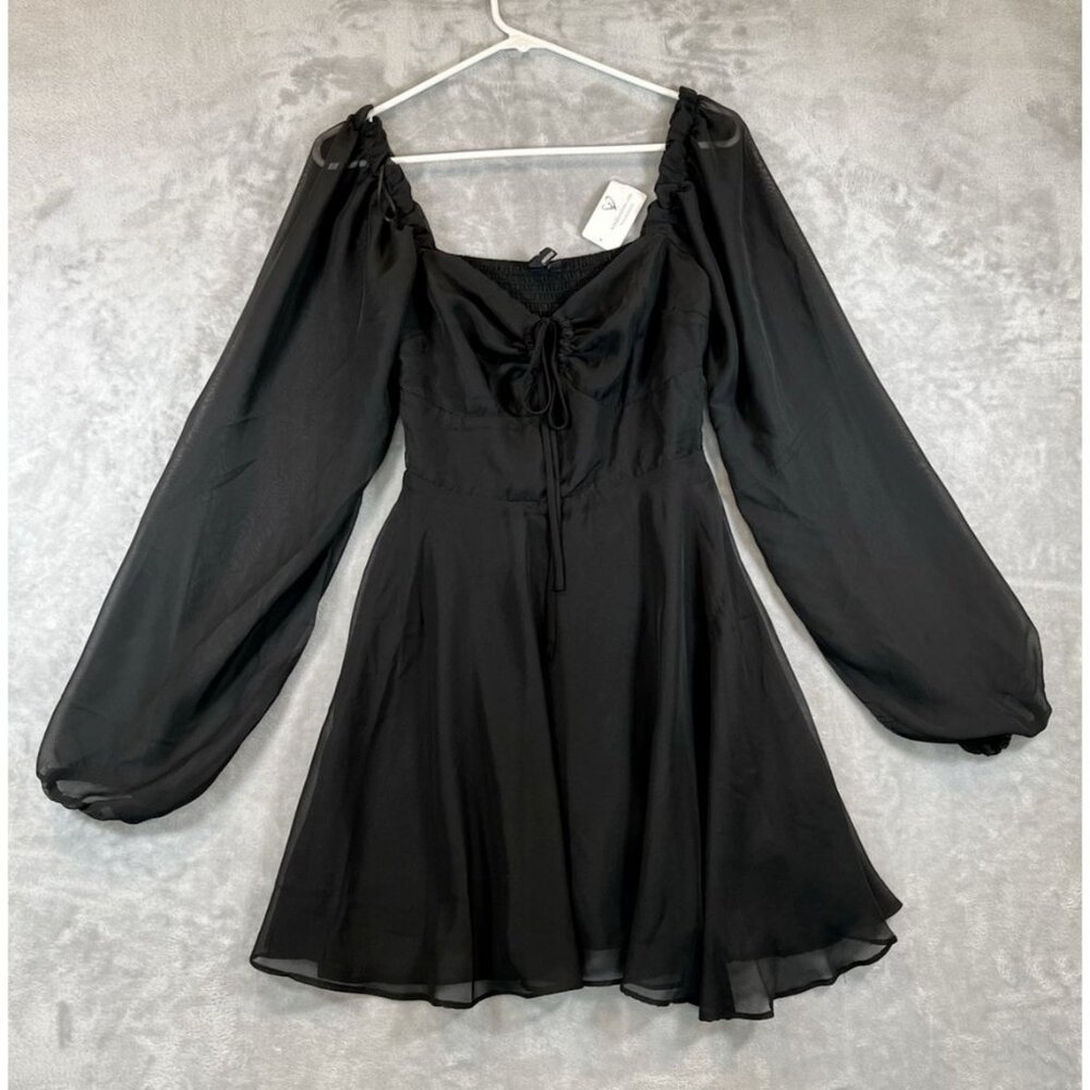 Windsor Dress Small Black Smocked Back Long Sleeve Knee Length Nwt